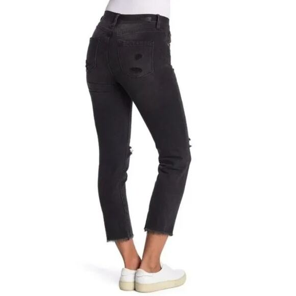 BlankNYC Womens Distressed Fray High Rise Slim Jeans Black Size 25 Grunge - Picture 2 of 9